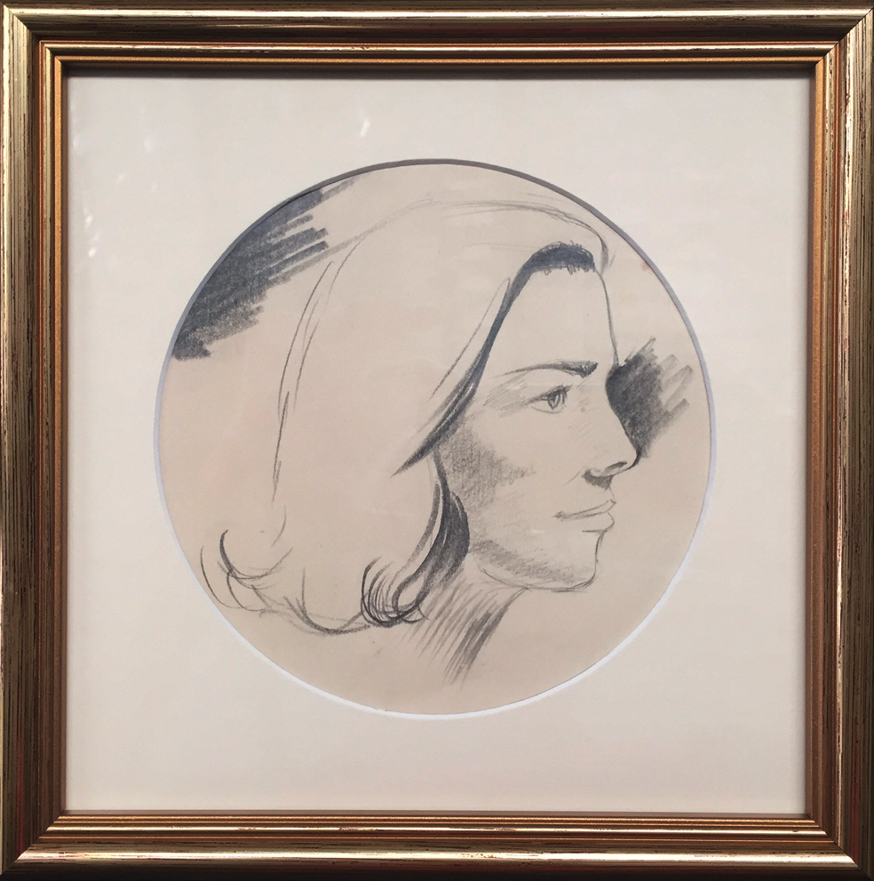 Profile portrait using mat cut with circular window